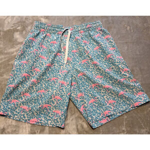 Chubbies Flamingo Print Blue Pink Swim Surf Board Shorts W/Pockets Size Medium